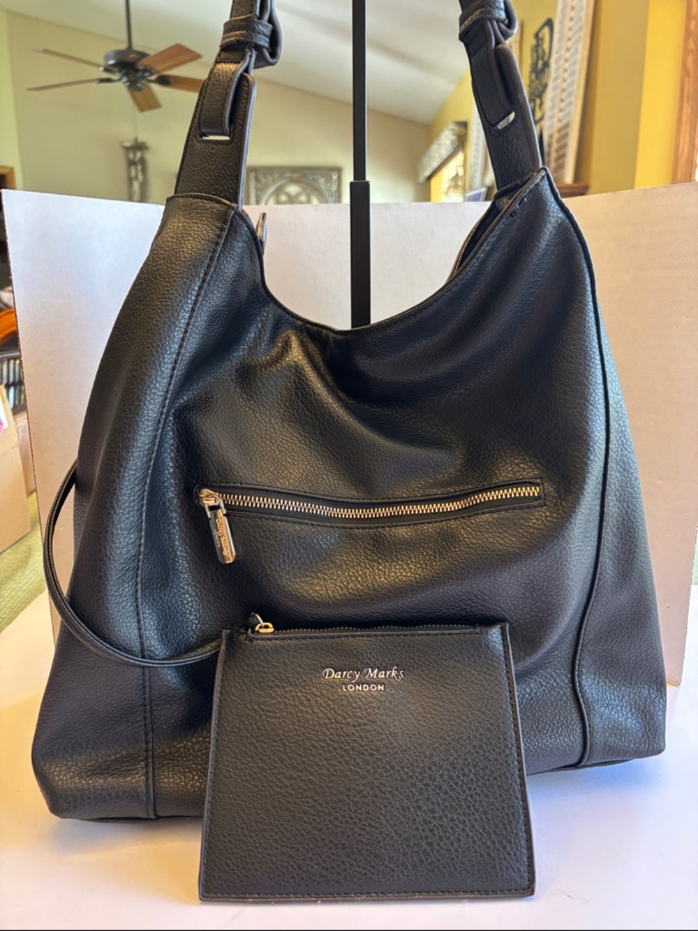 Darcy Marks London Black Leather Hobo Bag with Pouch